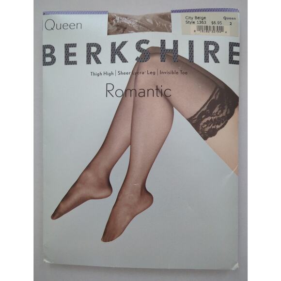 BERKSHIRE Romantic Thigh High Sheer Toe Style 1363 City Beige Queen 2 VTG NEW - Picture 1 of 3